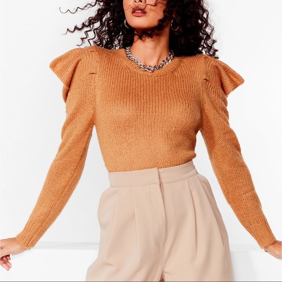 🍂 BRAVE SOUL TAN KNIT PUFF SLEEVE SWEATER! - Picture 2 of 15